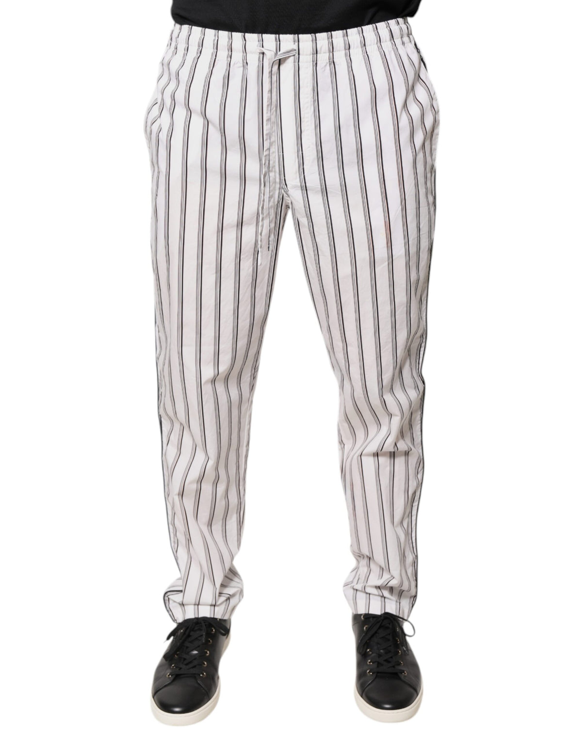 Pantalon-jambe de femme en coton rayé blanc, coupe skinny, Dolce &amp; Gabbana
