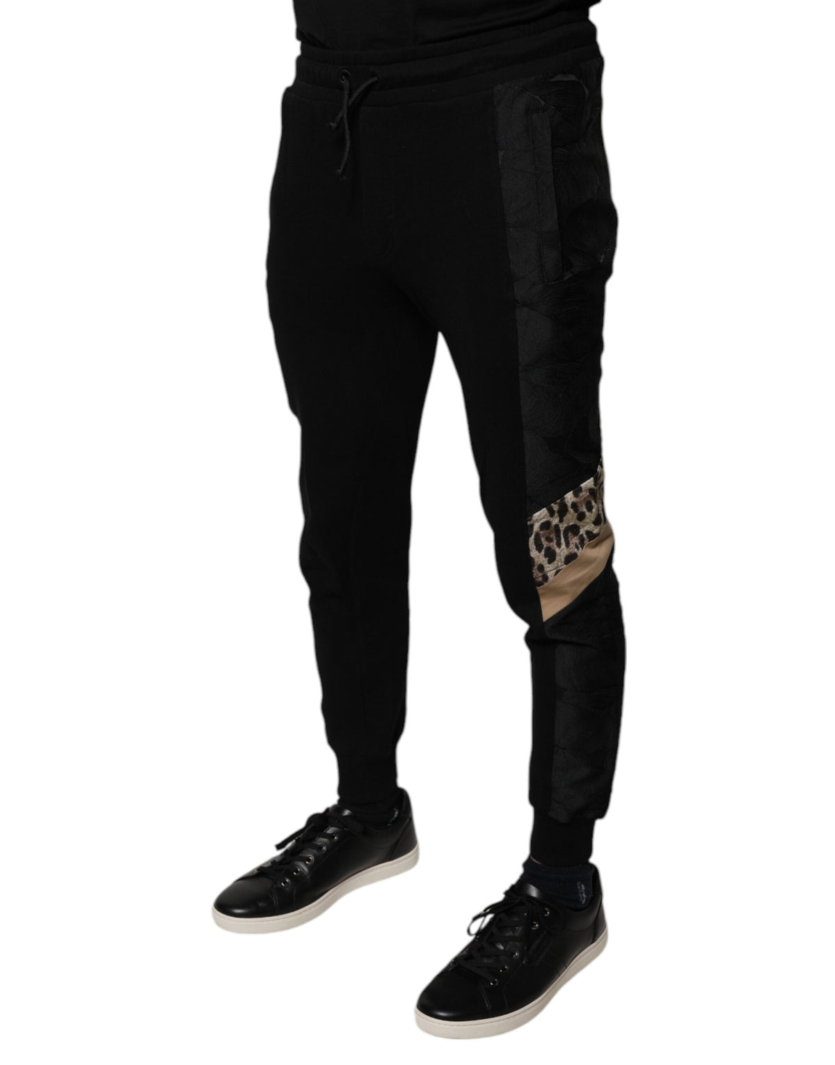 Pantalon de jogging slim noir à imprimé léopard Dolce &amp; Gabbana