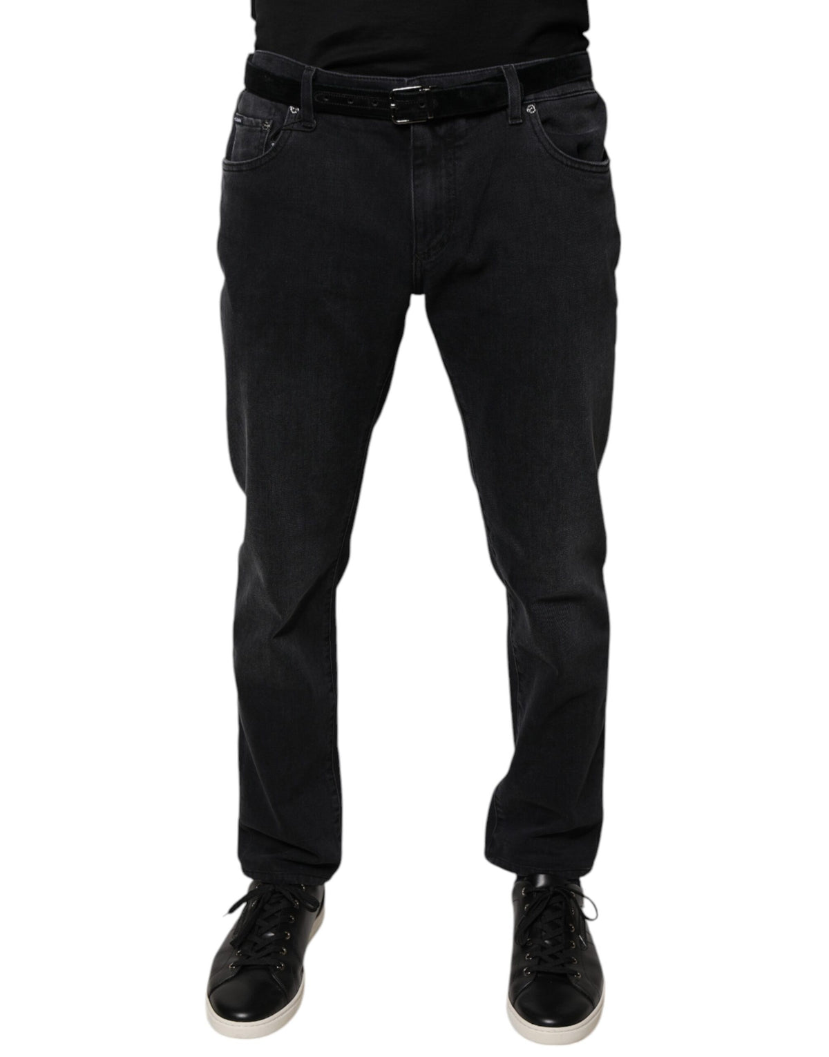 Jeans skinny en coton stretch noir à logo Dolce &amp; Gabbana