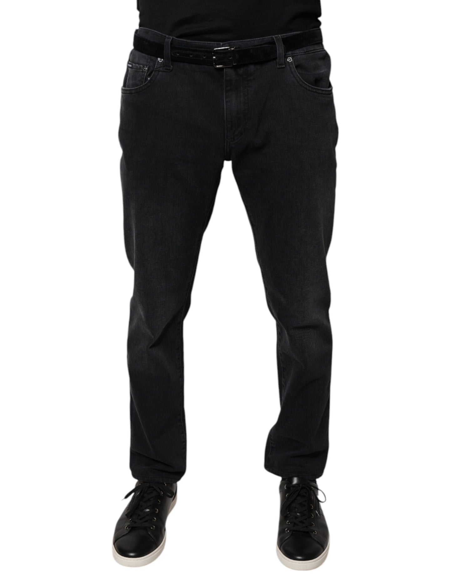 Jeans skinny en coton extensible noir avec logo Dolce & Gabbana
