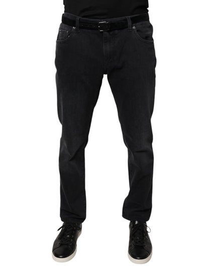 Jeans skinny en coton extensible noir avec logo Dolce & Gabbana