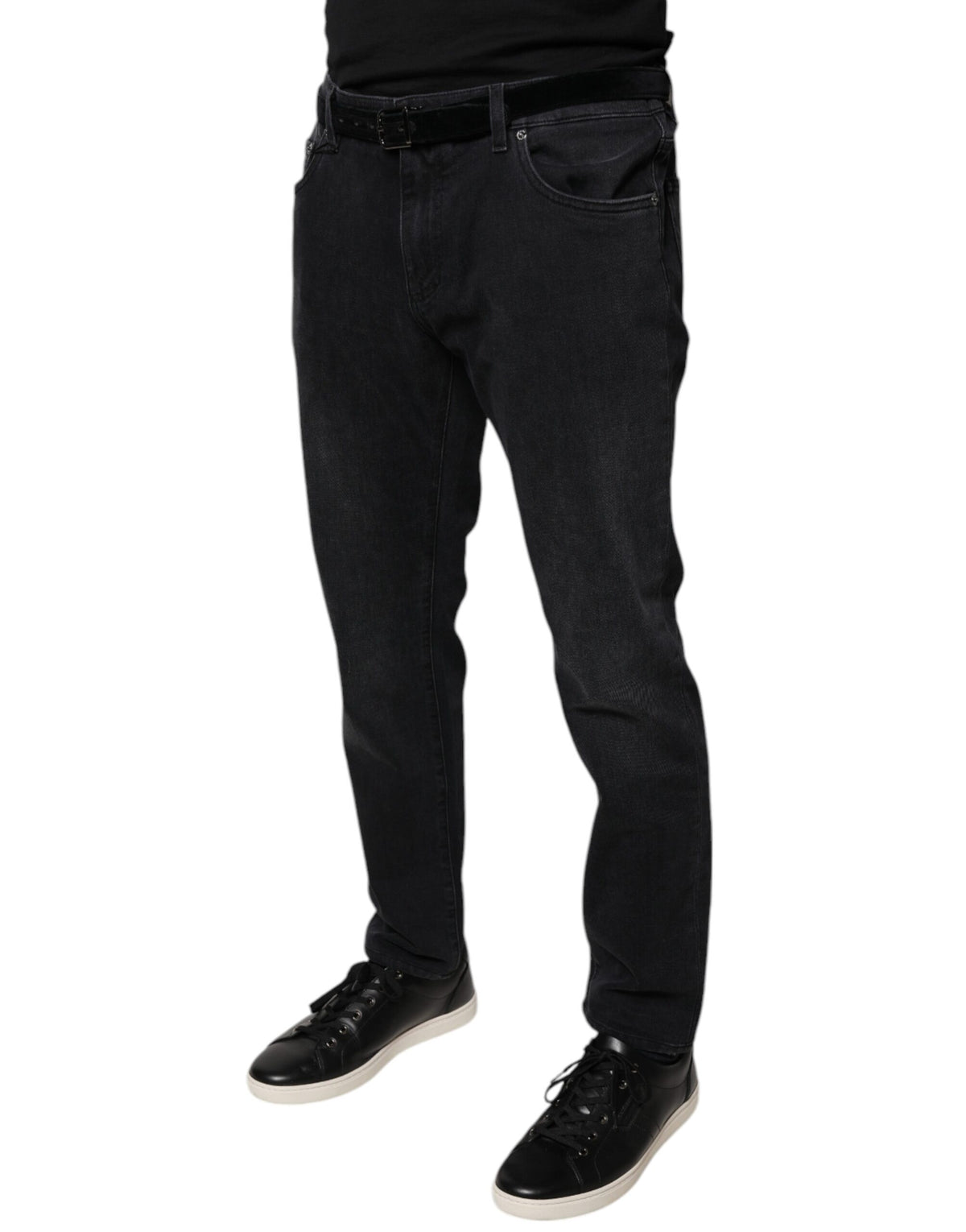 Jeans skinny en coton stretch noir à logo Dolce &amp; Gabbana