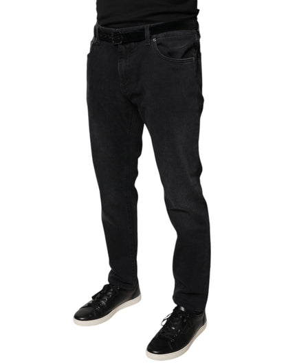 Jeans skinny en coton extensible noir avec logo Dolce & Gabbana