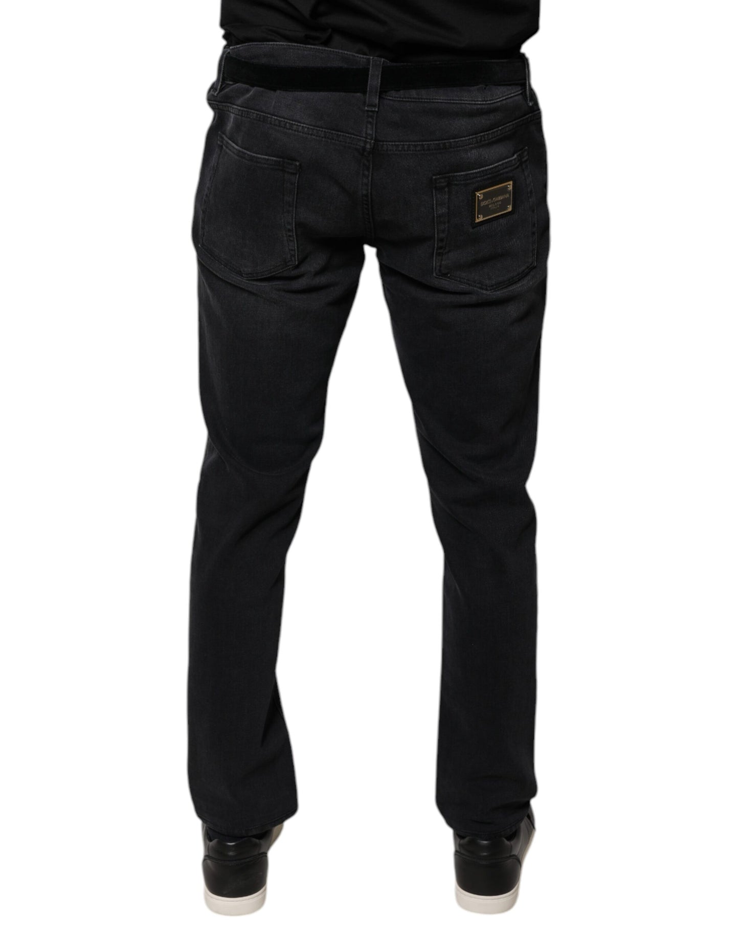 Jeans skinny en coton extensible noir avec logo Dolce & Gabbana