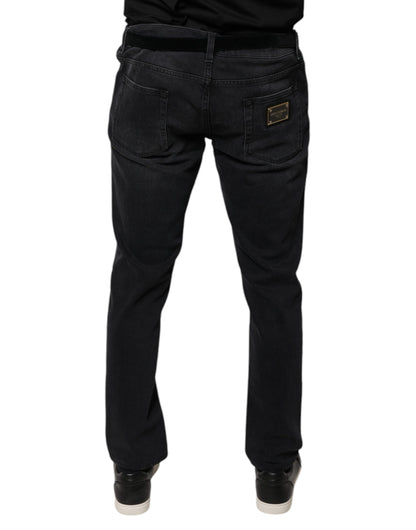 Jeans skinny en coton extensible noir avec logo Dolce & Gabbana