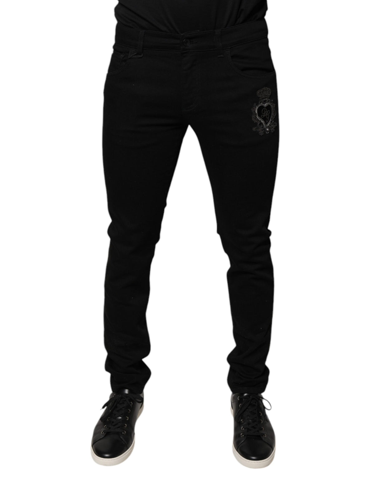 Jeans skinny en coton noir à logo DG Crown de Dolce &amp; Gabbana