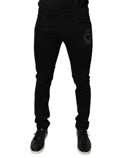 Jeans skinny en coton noir à logo DG Crown de Dolce &amp; Gabbana