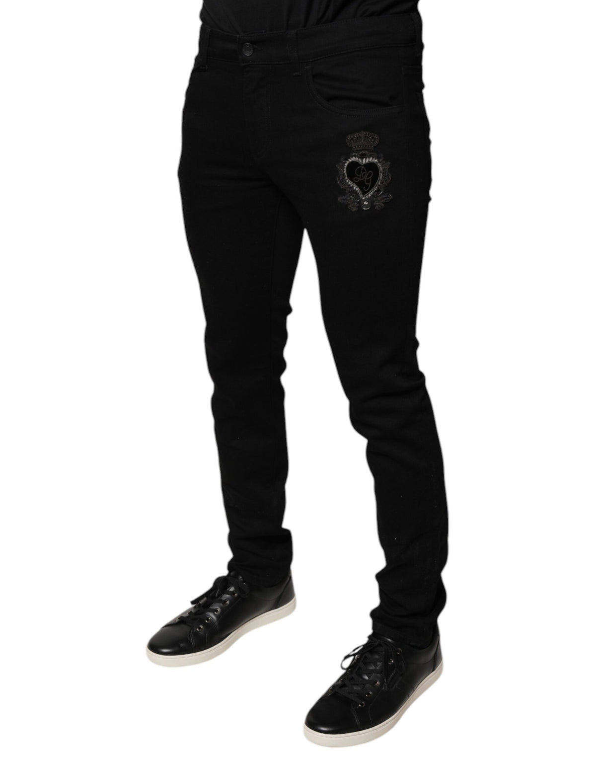 Jeans skinny en coton noir à logo DG Crown de Dolce &amp; Gabbana