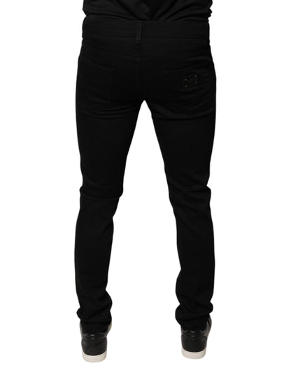 Dolce & Gabbana Zwarte Skinny Denim Jeans van Katoen met DG Crown Logo
