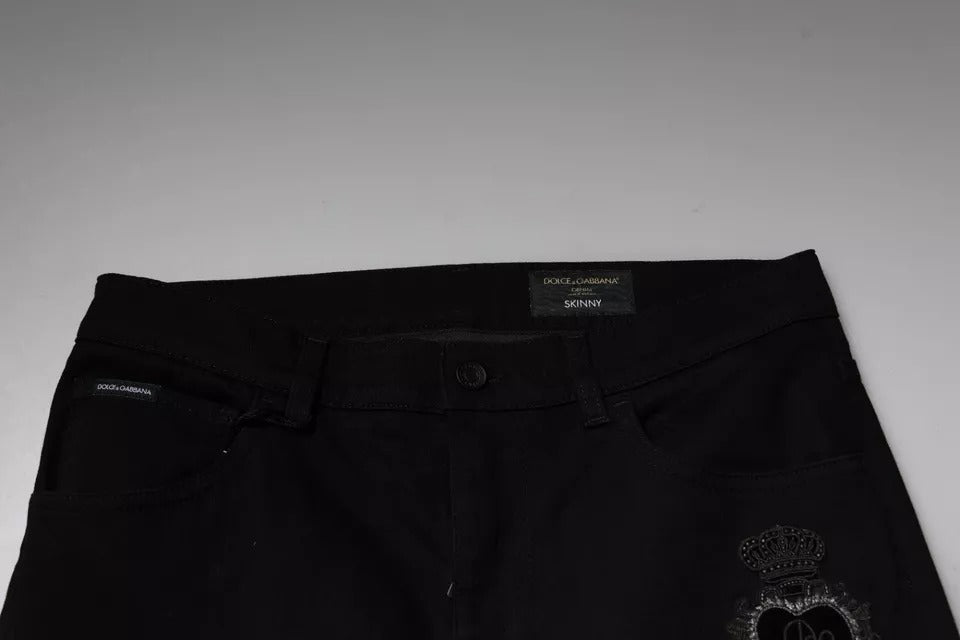 Jeans skinny en coton noir à logo DG Crown de Dolce &amp; Gabbana