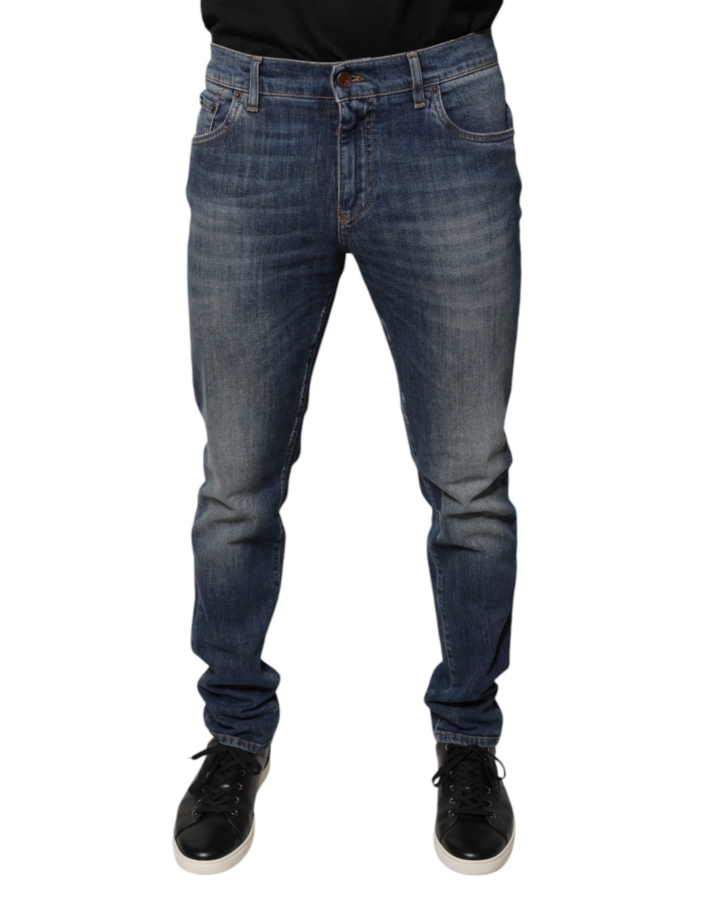 Dolce & Gabbana Blauwe DG Crown Logo Katoenen Skinny Jeans