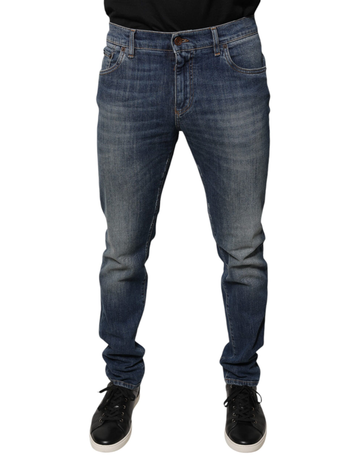 Jeans skinny en coton bleu Dolce &amp; Gabbana avec logo DG Crown.
