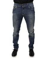 Jeans skinny en coton bleu Dolce &amp; Gabbana avec logo DG Crown.