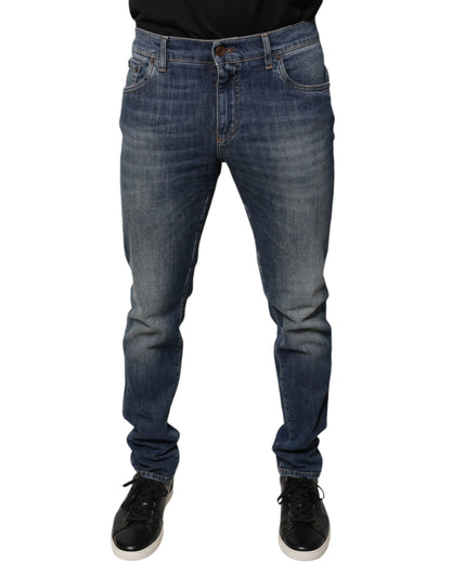 Dolce & Gabbana Blauwe DG Crown Logo Katoenen Skinny Jeans