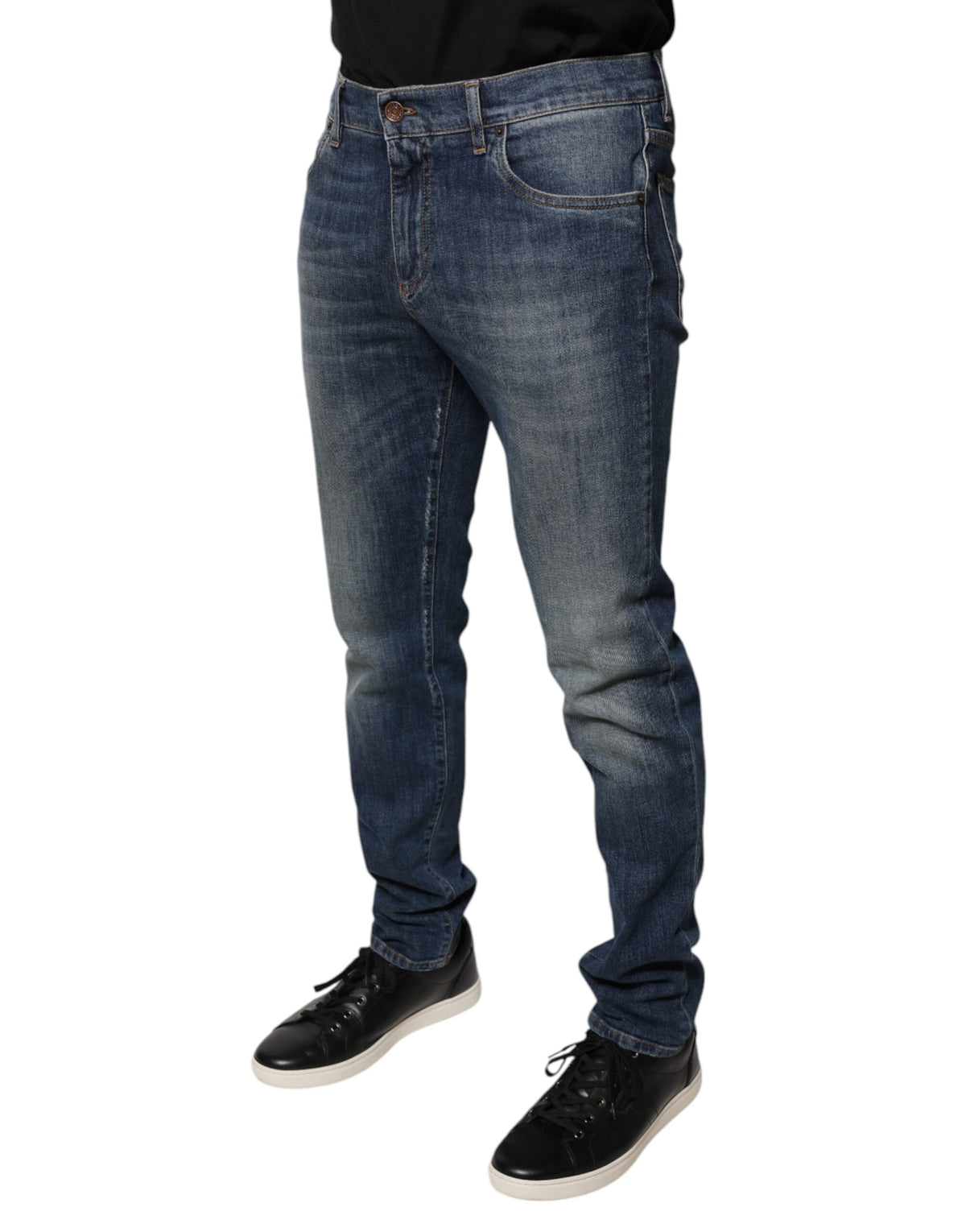 Jeans skinny en coton bleu Dolce &amp; Gabbana avec logo DG Crown.