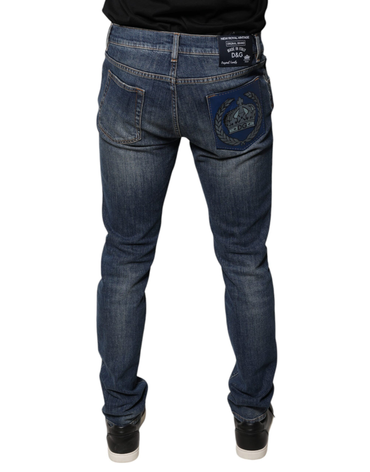 Jeans skinny en coton bleu Dolce &amp; Gabbana avec logo DG Crown.