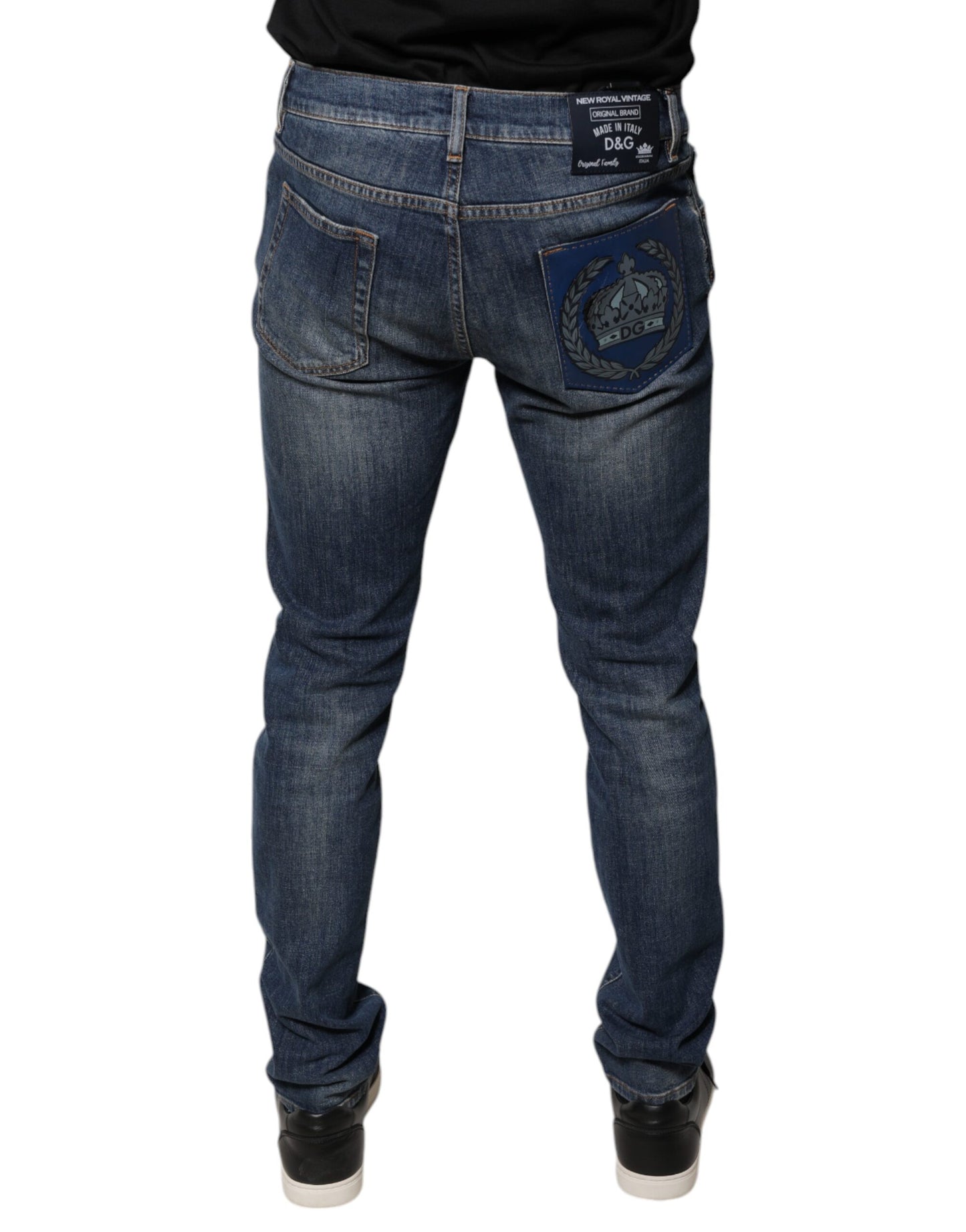 Dolce & Gabbana Blauwe DG Crown Logo Katoenen Skinny Jeans