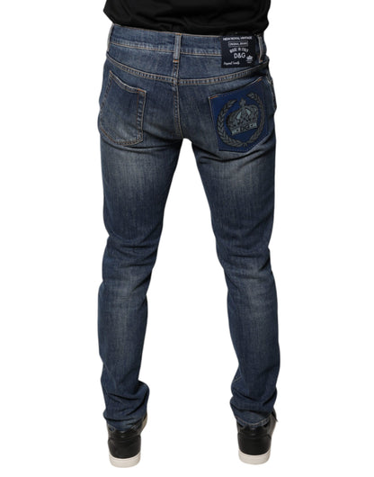 Dolce & Gabbana Blauwe DG Crown Logo Katoenen Skinny Jeans