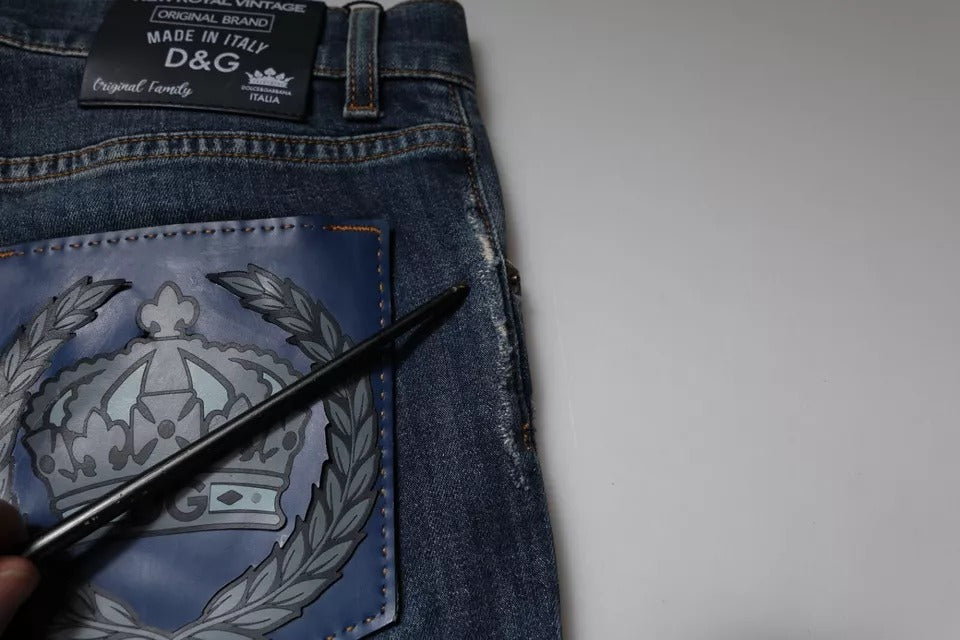 Dolce & Gabbana Blauwe DG Crown Logo Katoenen Skinny Jeans