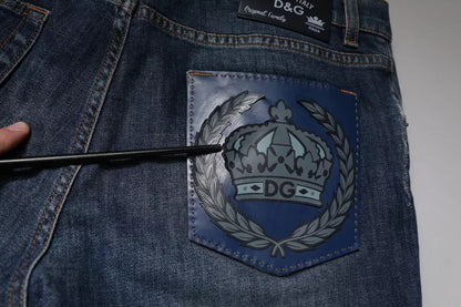 Dolce & Gabbana Blauwe DG Crown Logo Katoenen Skinny Jeans