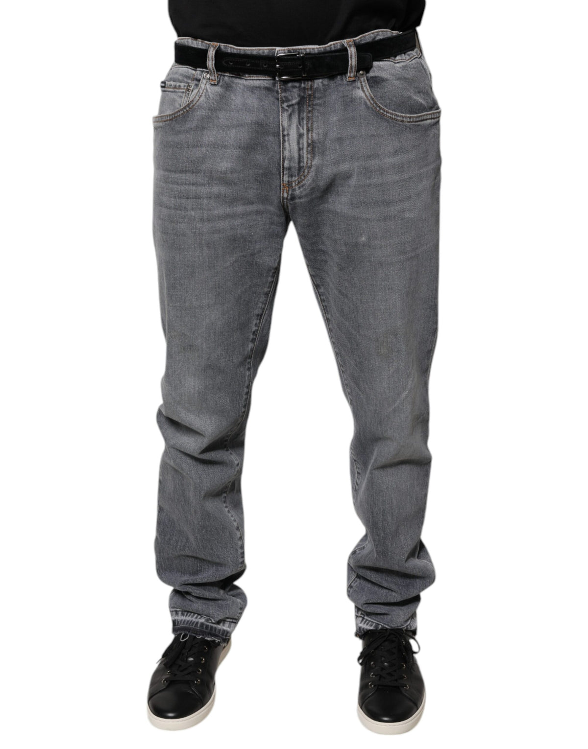 Jeans skinny en coton extensible gris avec logo Dolce &amp; Gabbana
