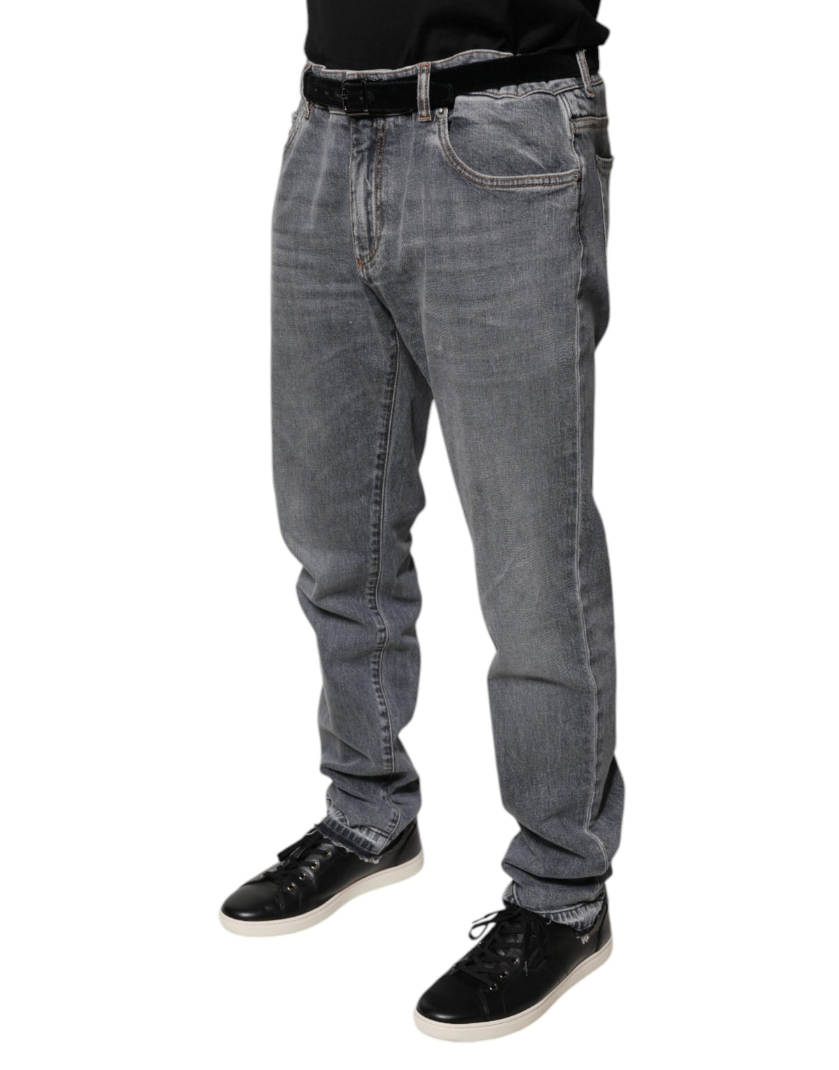 Jeans skinny en coton extensible gris avec logo Dolce &amp; Gabbana