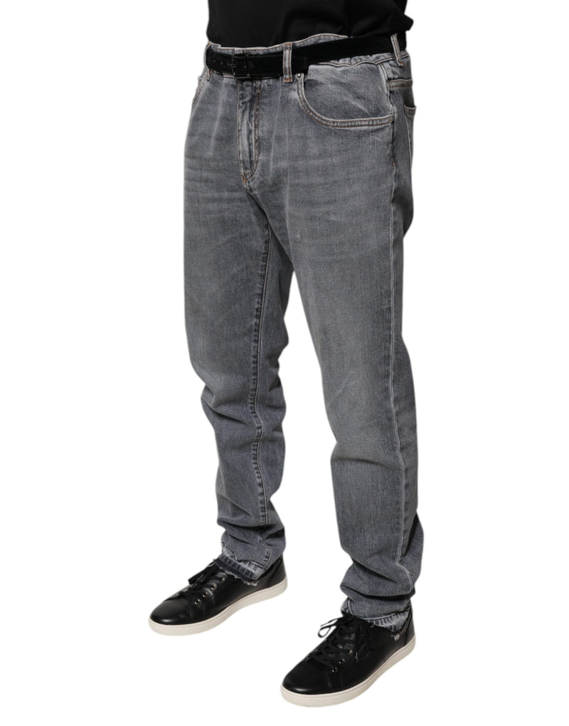 Dolce &amp; Gabbana grijze, strakke spijkerbroek van stretch katoen met logo