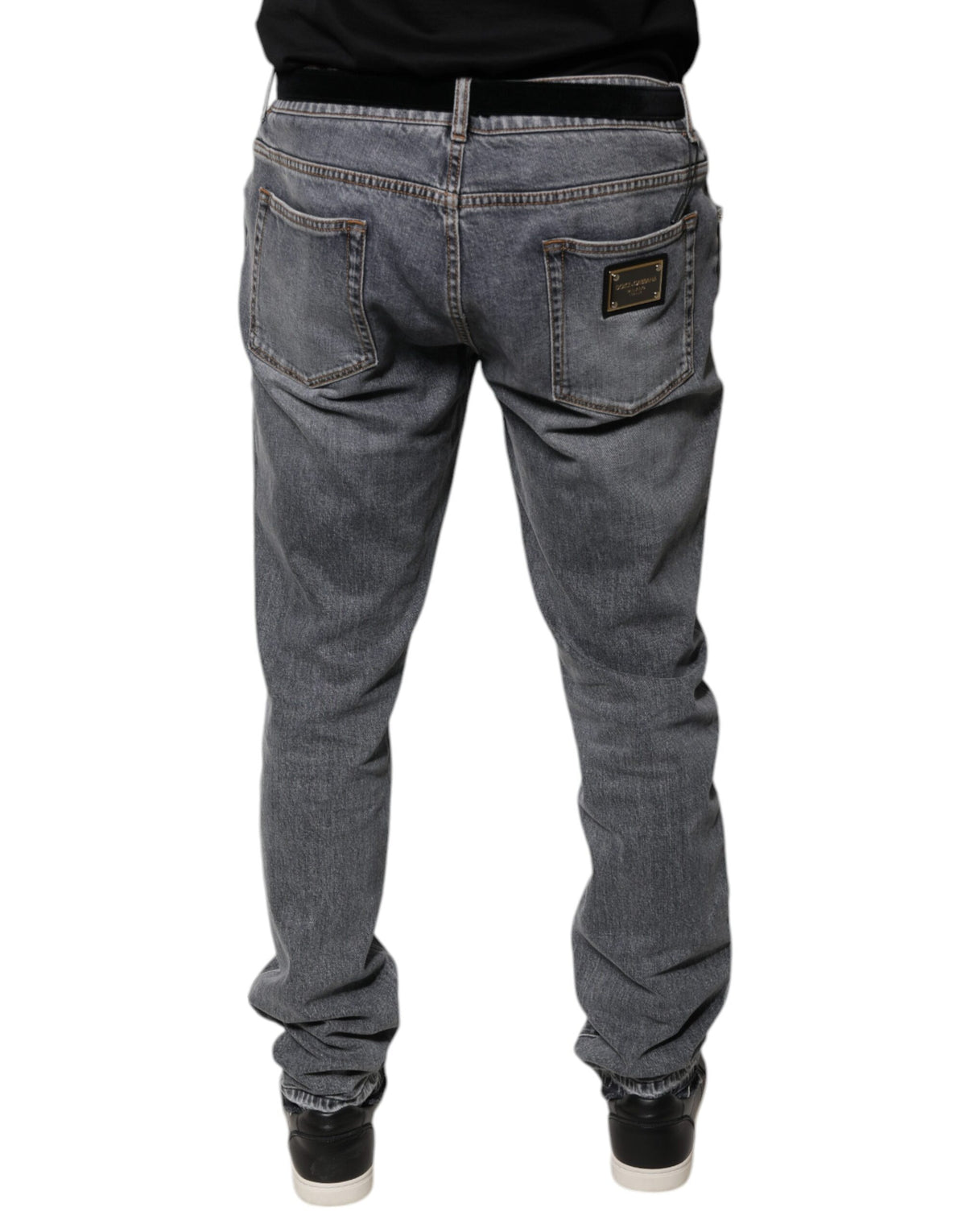 Jeans skinny en coton extensible gris avec logo Dolce &amp; Gabbana