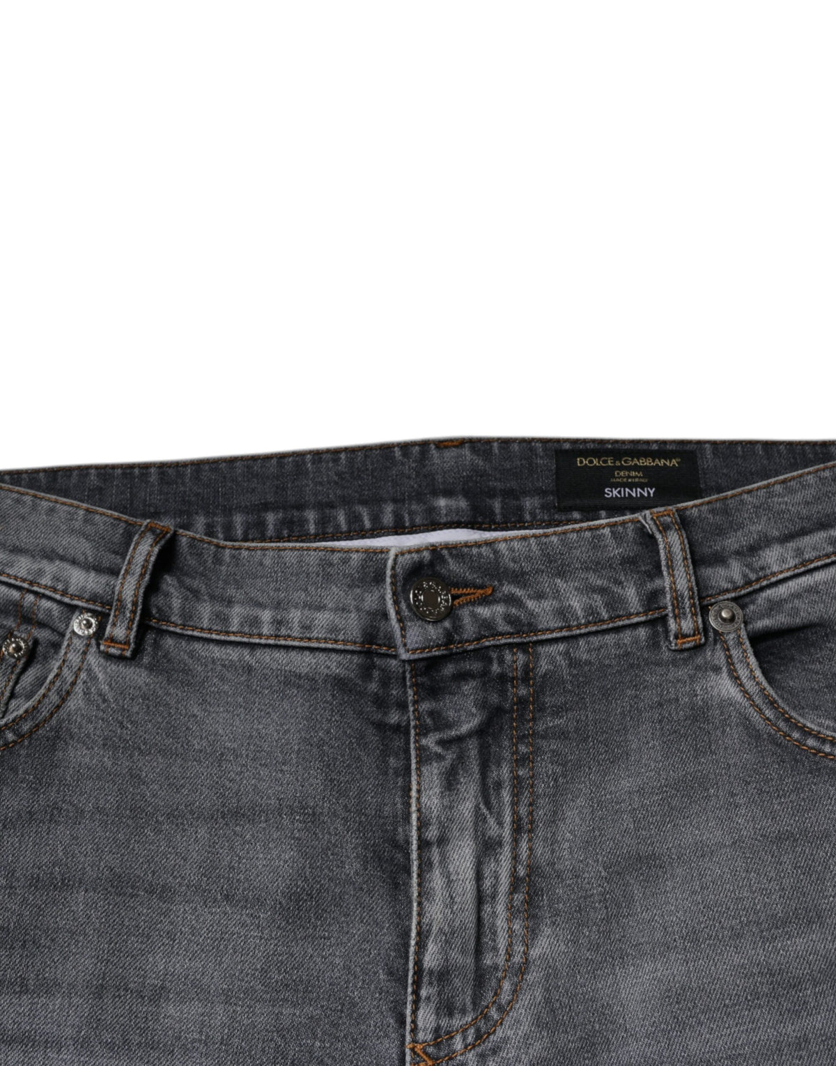 Jeans skinny en coton extensible gris avec logo Dolce &amp; Gabbana