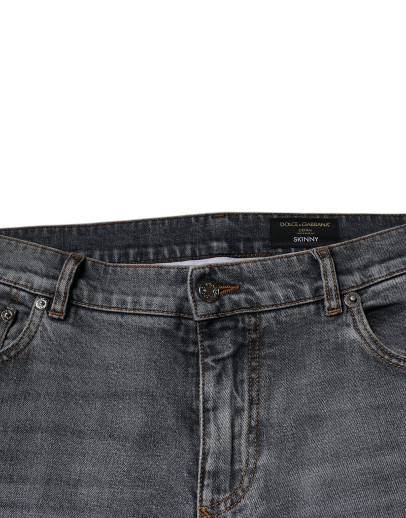 Dolce &amp; Gabbana grijze, strakke spijkerbroek van stretch katoen met logo