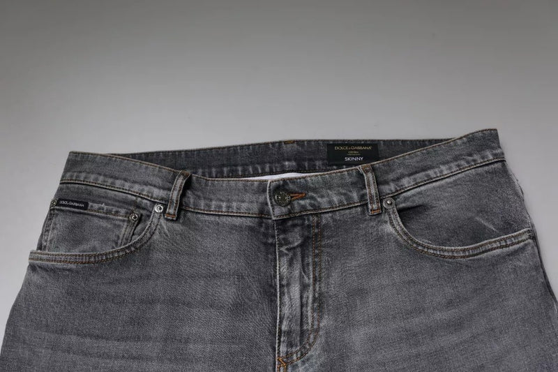 Dolce &amp; Gabbana grijze, strakke spijkerbroek van stretch katoen met logo