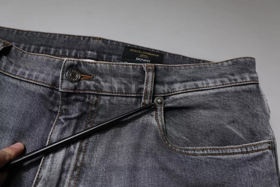 Jeans skinny en coton extensible gris avec logo Dolce &amp; Gabbana