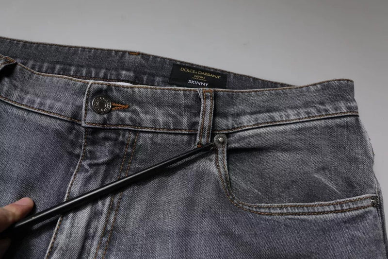 Dolce &amp; Gabbana grijze, strakke spijkerbroek van stretch katoen met logo