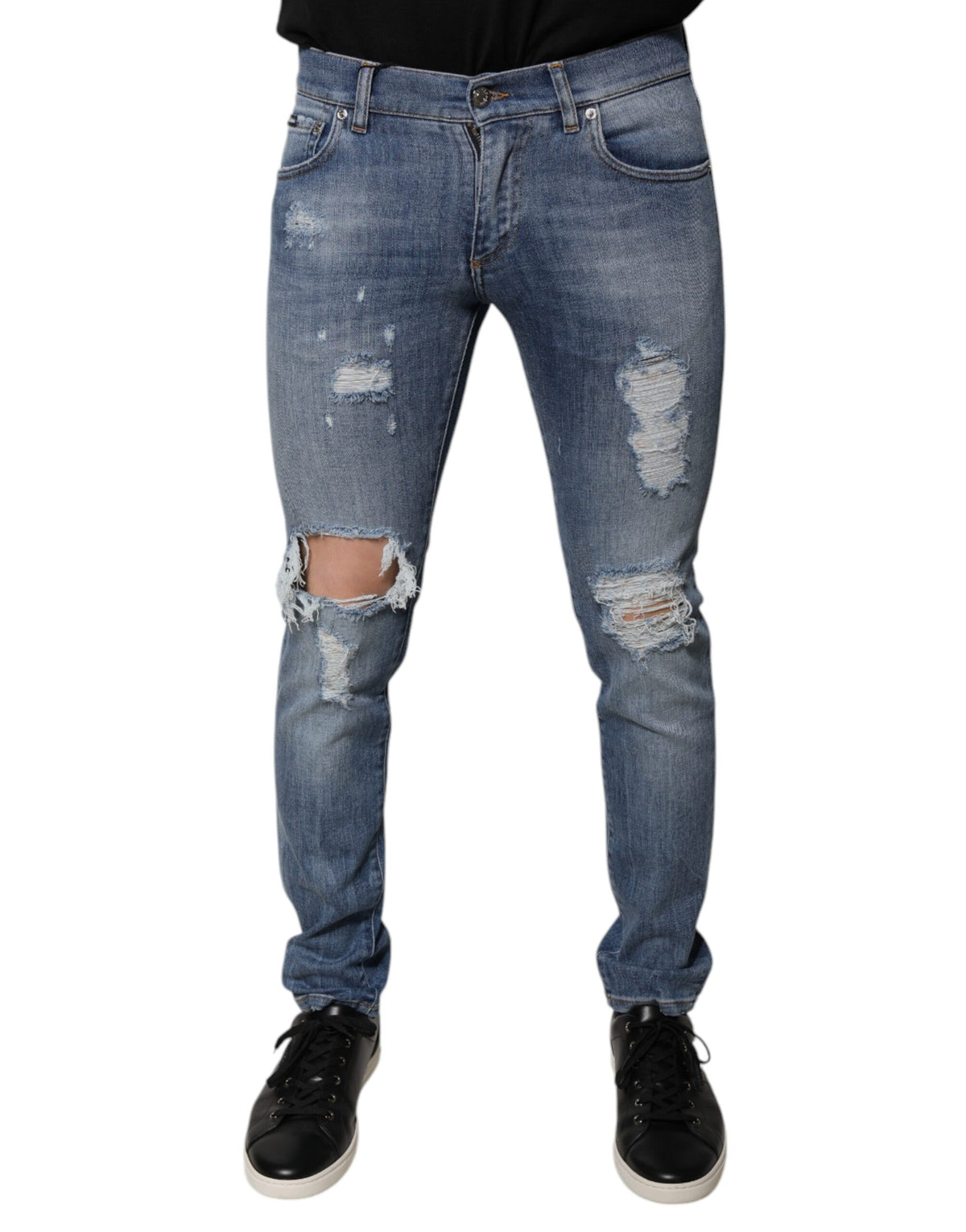 Jeans skinny en coton stretch bleu délavé Dolce &amp; Gabbana