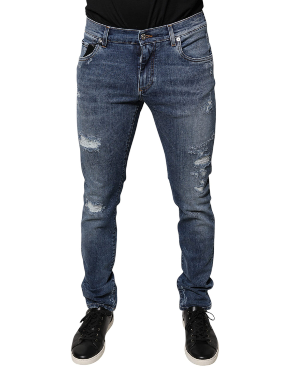 Jeans skinny en coton stretch bleu délavé Dolce &amp; Gabbana