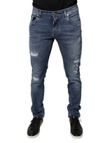 Jeans skinny en coton stretch bleu délavé Dolce &amp; Gabbana