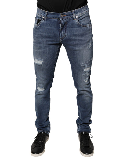 Jeans skinny en coton stretch bleu délavé Dolce &amp; Gabbana
