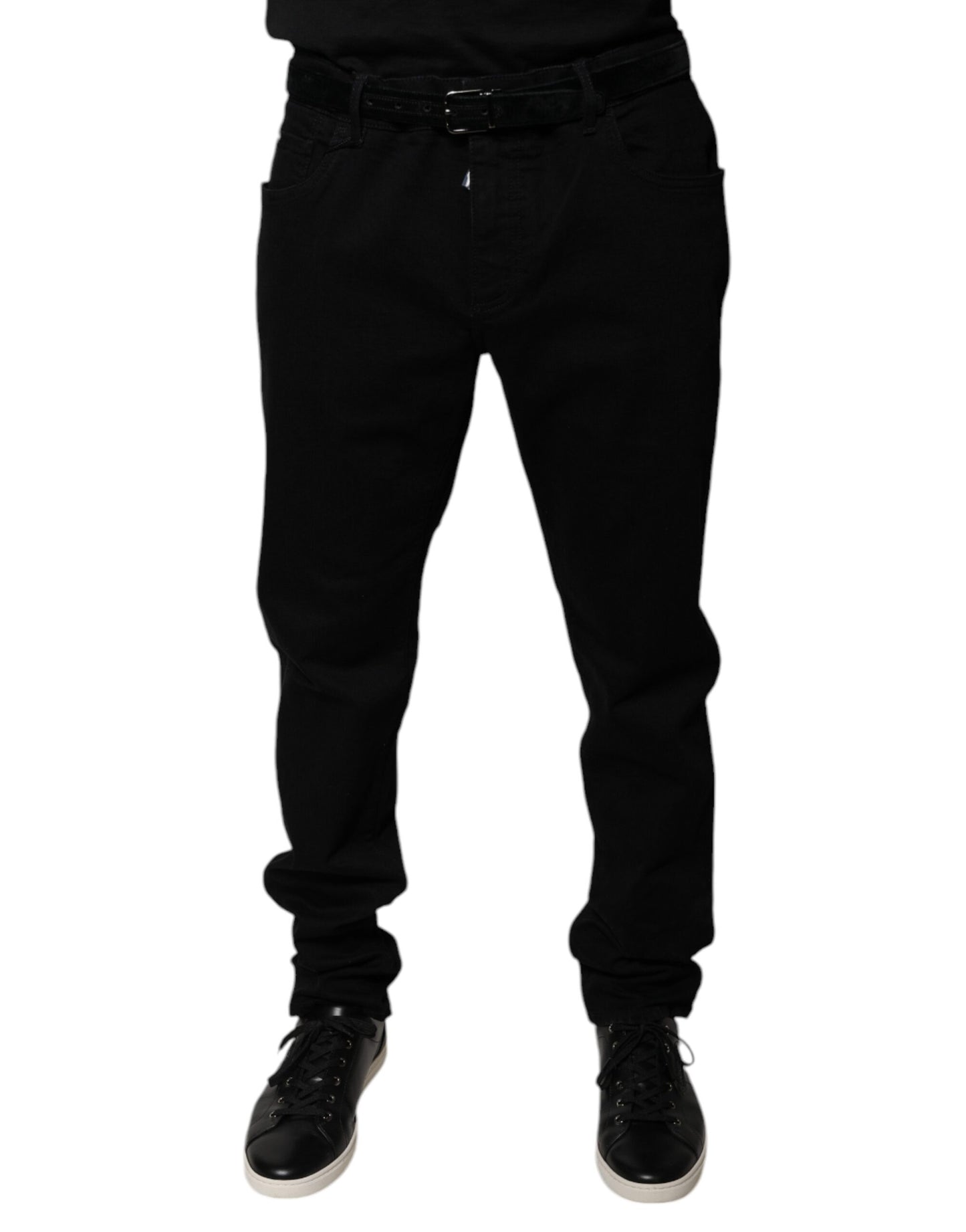Jeans skinny en coton stretch noir à logo Dolce &amp; Gabbana
