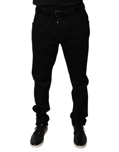 Jeans skinny en coton stretch noir à logo Dolce &amp; Gabbana