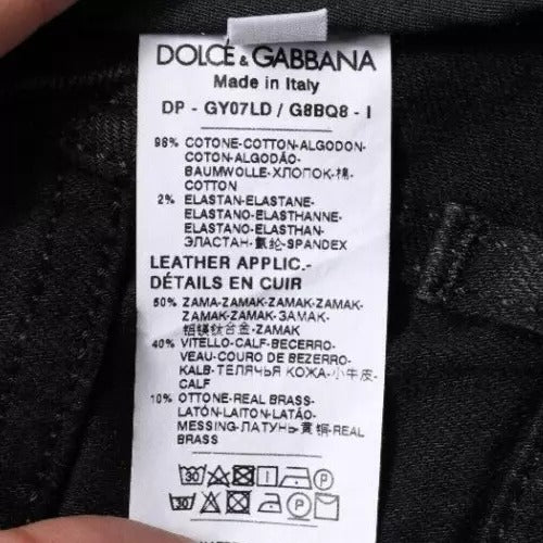 Jeans skinny en coton stretch noir à logo Dolce &amp; Gabbana