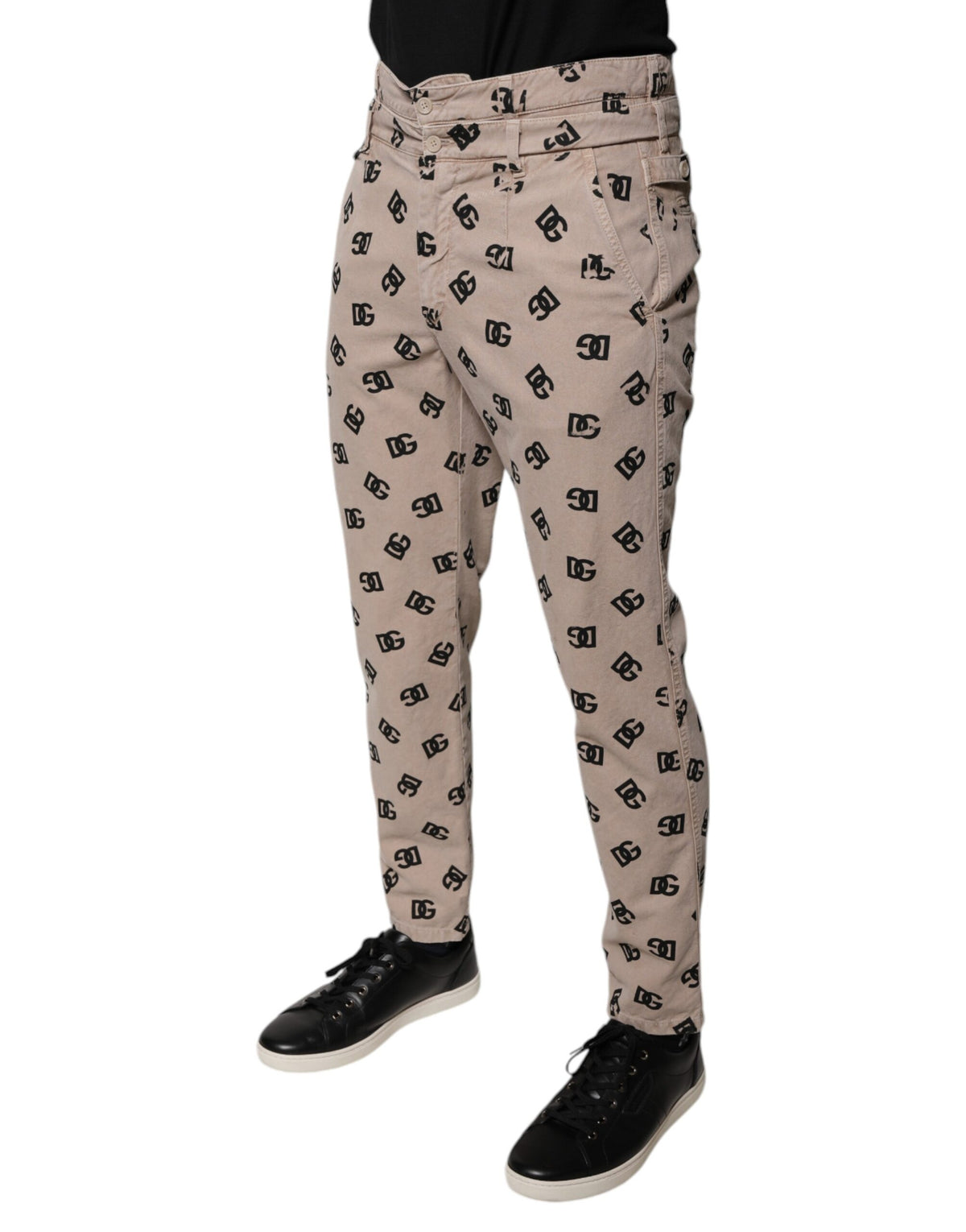 Jeans skinny en coton beige avec logo Dolce &amp; Gabbana