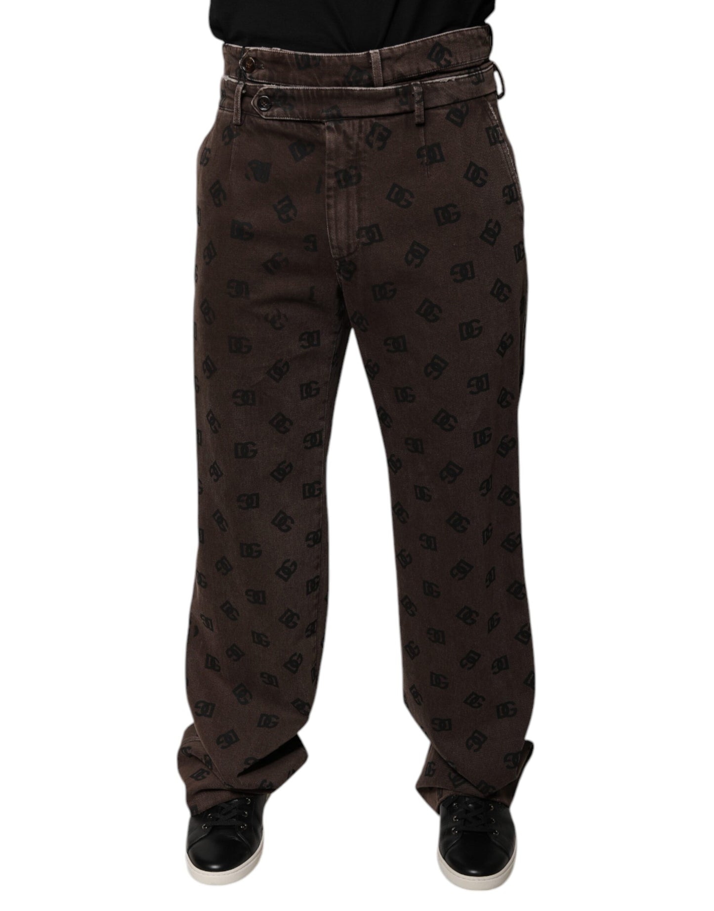Jeans en jean droit en coton avec logo brun de Dolce &amp; Gabbana