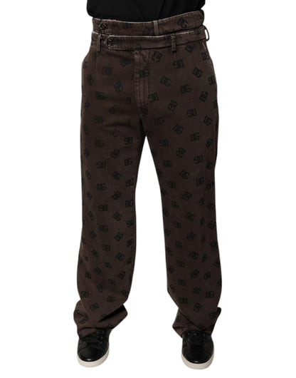 Jeans en jean droit en coton avec logo brun de Dolce &amp; Gabbana