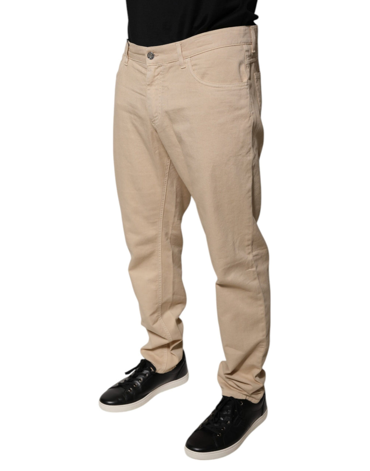 Dolce &amp; Gabbana - Jean skinny en coton beige, taille mi-hauteur