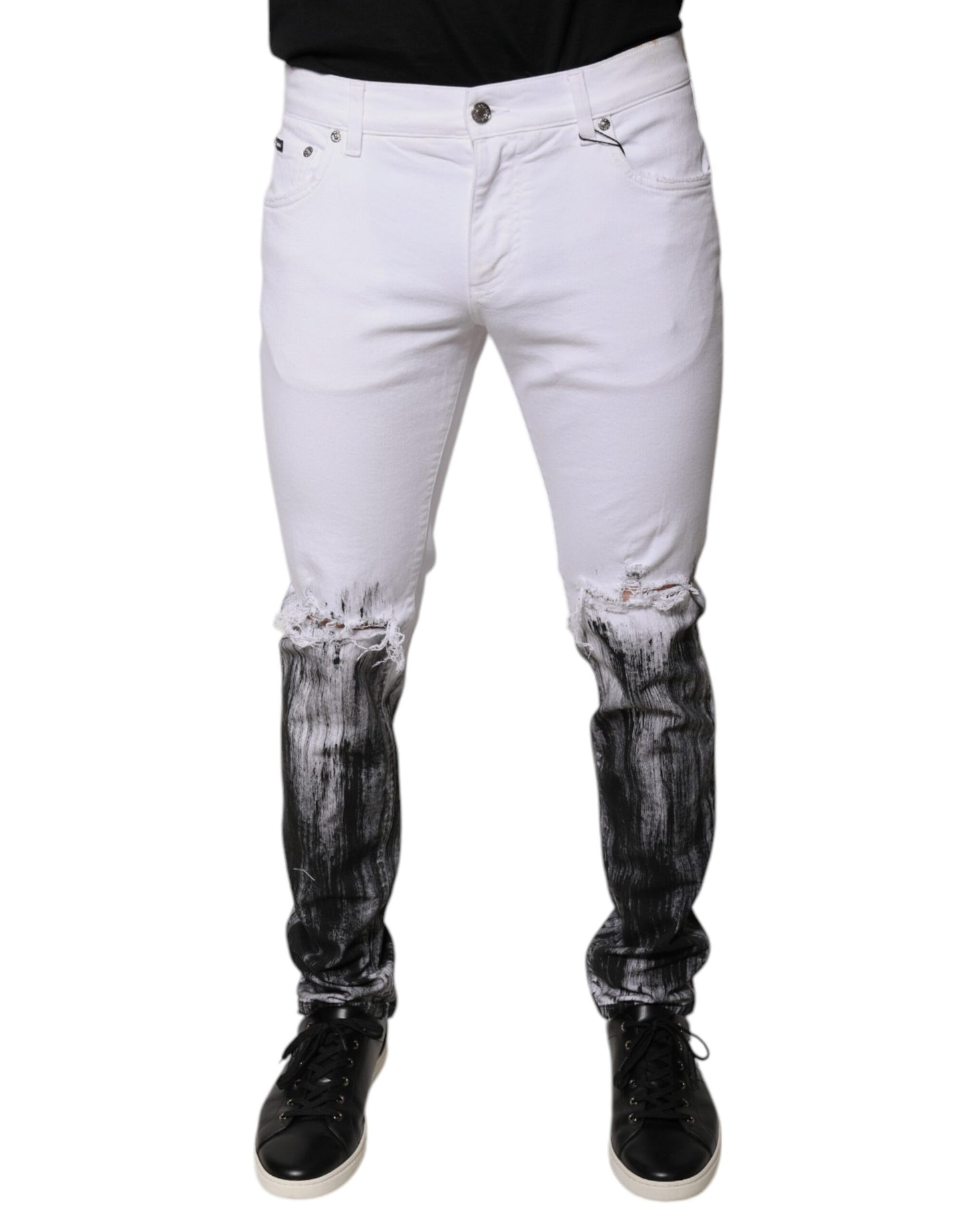 Dolce & Gabbana zwarte en witte katoenen skinny jeans met logo