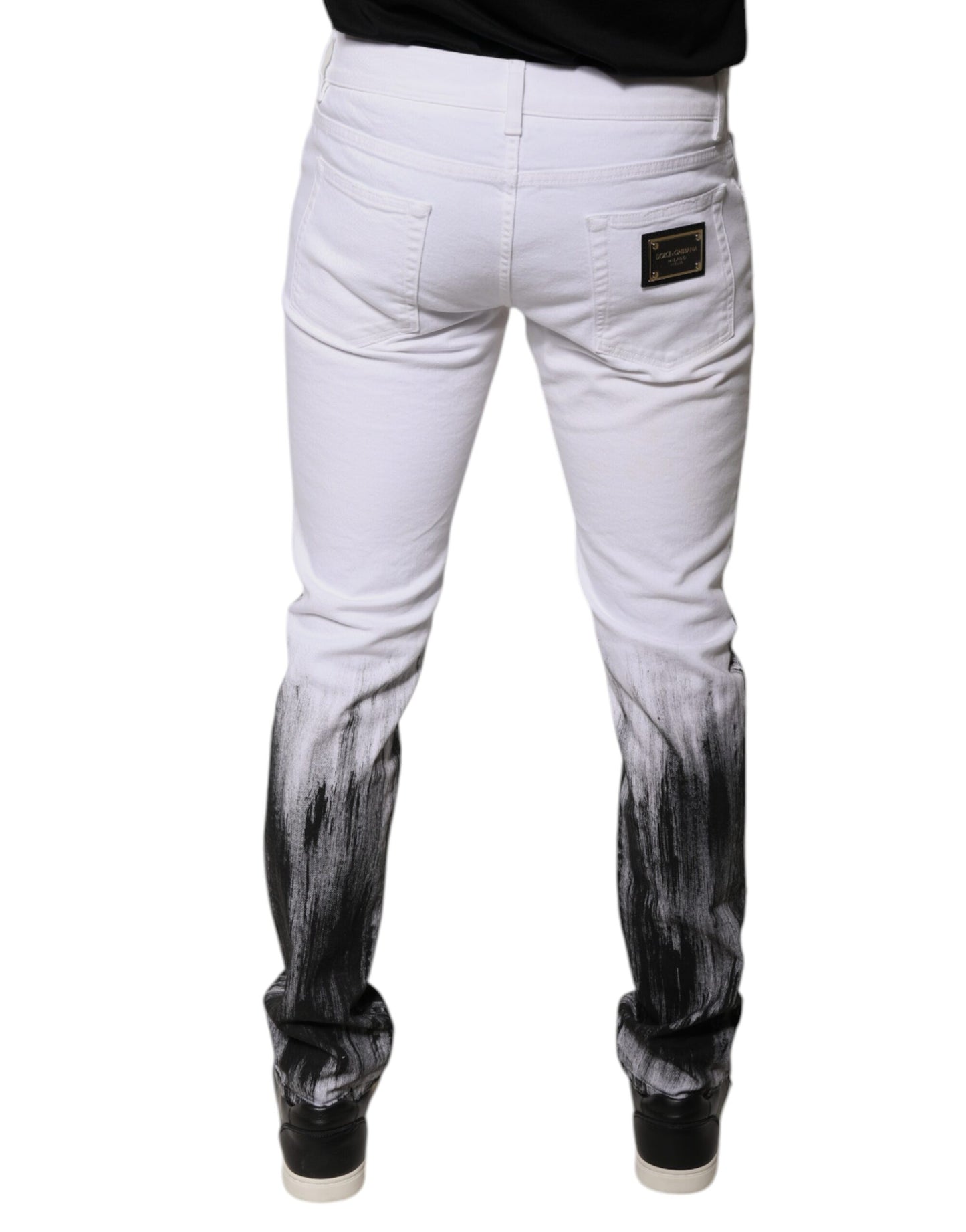 Dolce & Gabbana zwarte en witte katoenen skinny jeans met logo