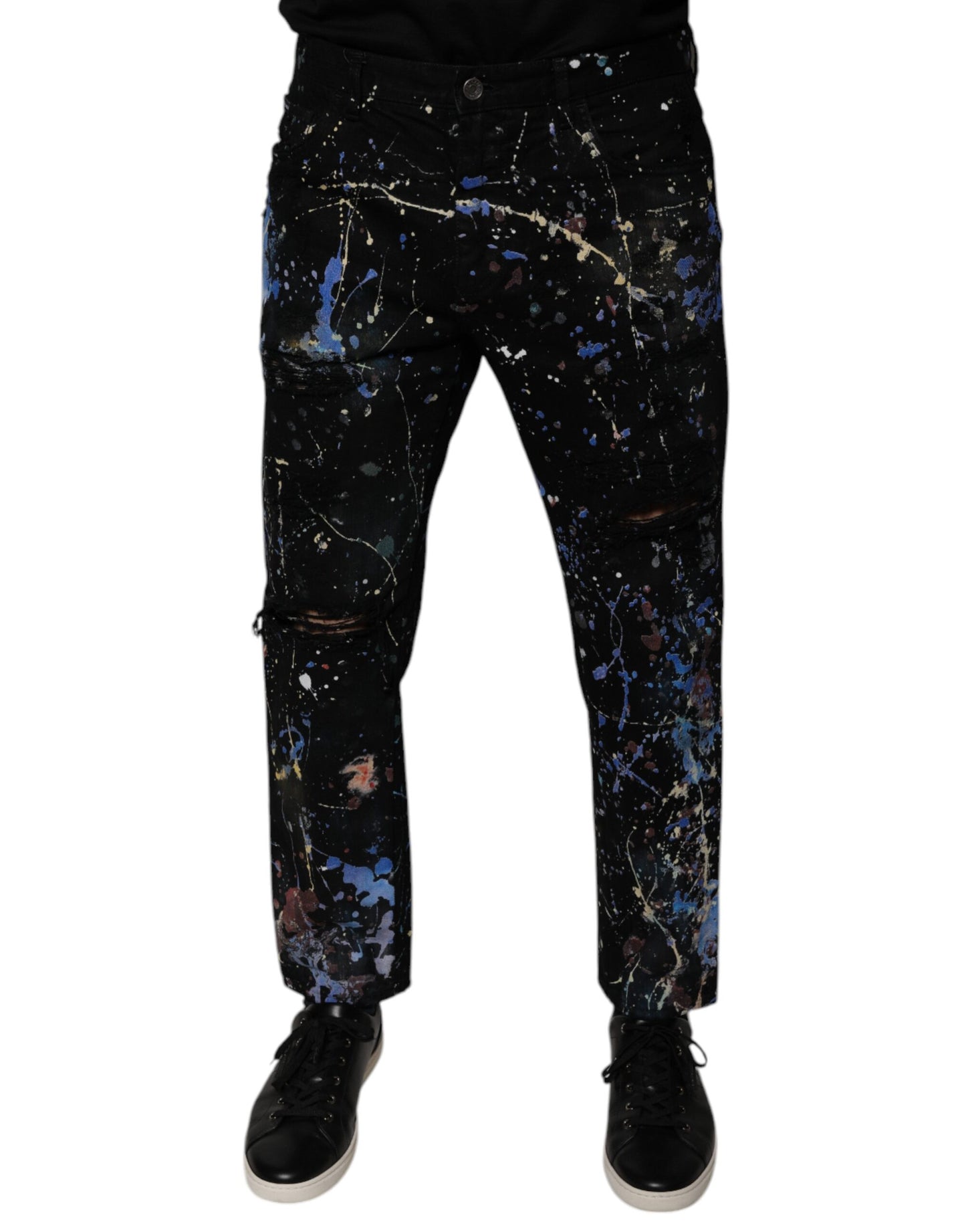 Dolce &amp; Gabbana zwarte spijkerbroek met kleurspatten, van katoen en met een smalle pasvorm.