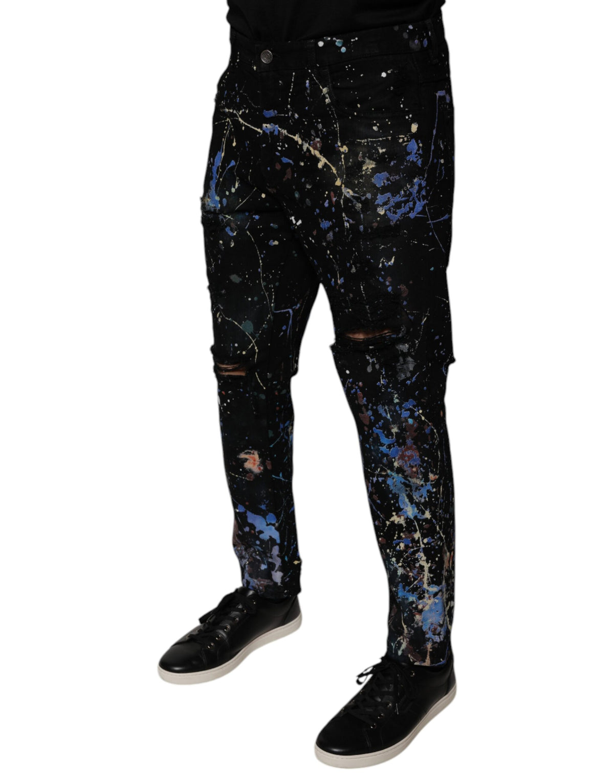 Jeans skinny en coton noir à éclaboussures de couleur de Dolce &amp; Gabbana