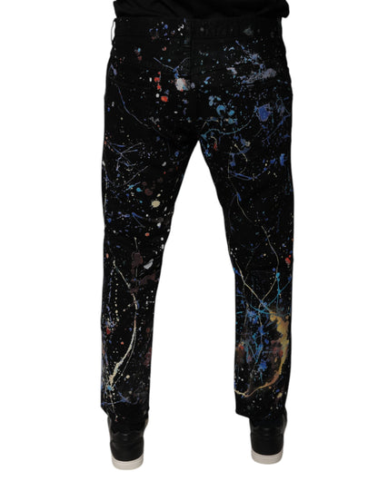 Jeans skinny en coton noir à éclaboussures de couleur de Dolce & Gabbana