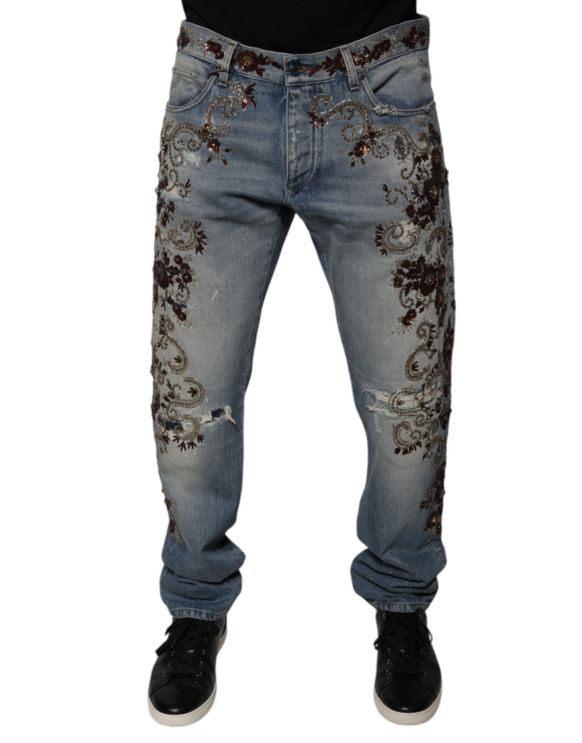 Jeans skinny en jean bleu clair brodés Dolce &amp; Gabbana